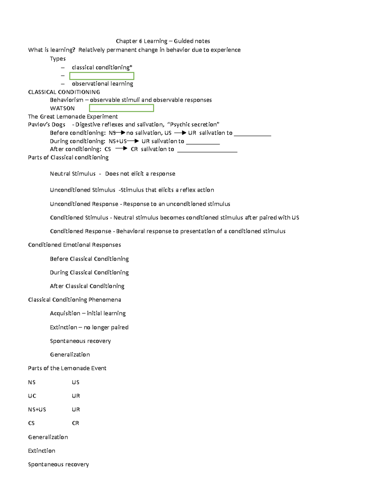 Guided notes SP20 chapter 6 classical conditioning - Deprecated API ...