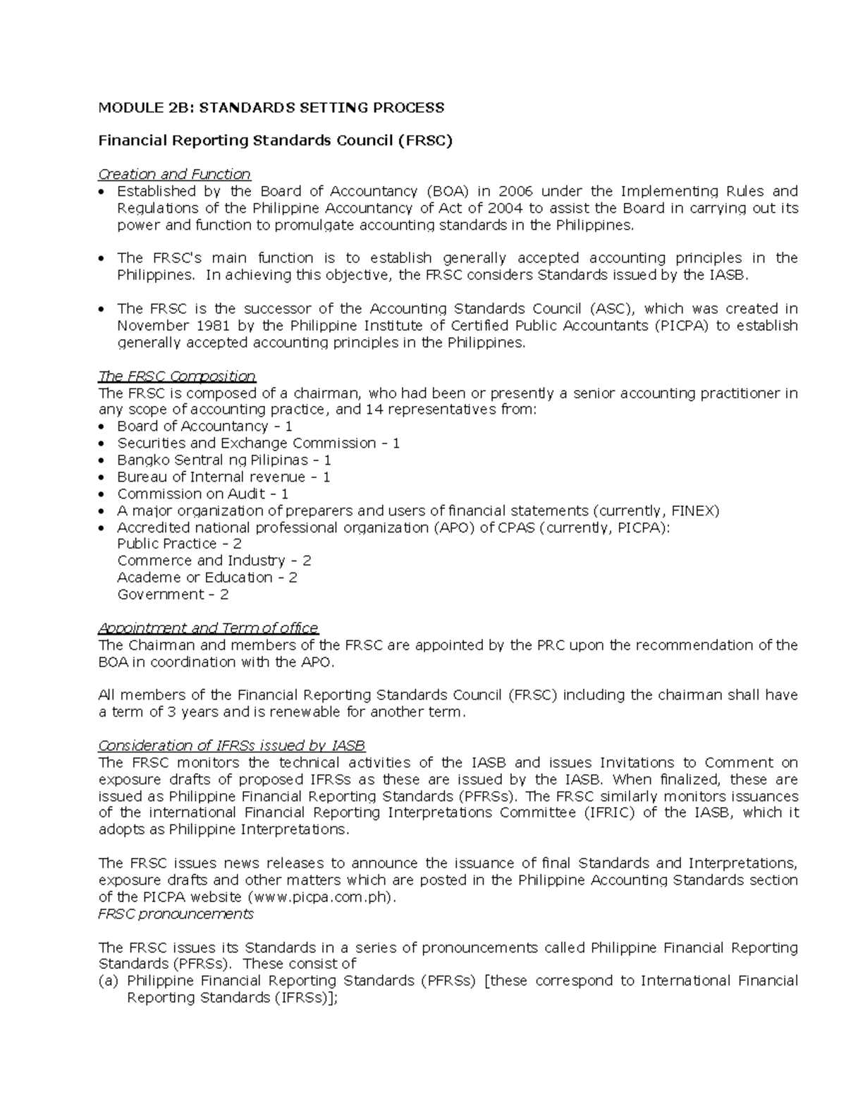 CFAS02 Standards Setting Process MODULE 2B STANDARDS SETTING 