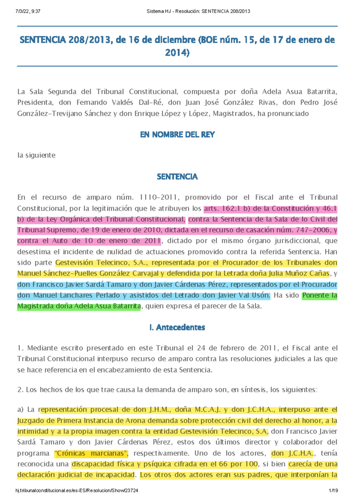 Sistema HJ - Resolución Sentencia 208 2013 - SENTENCIA 208/2013, De 16 ...