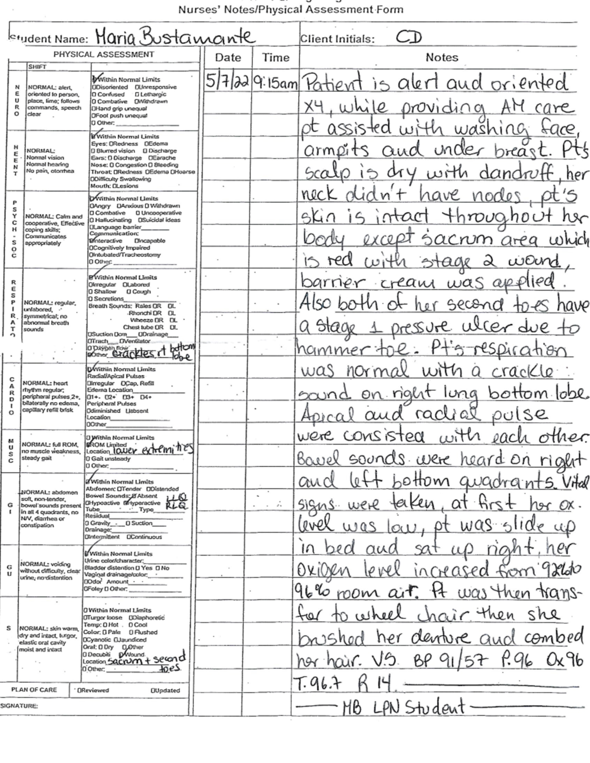 CD head to toe assessment - MED SURG 102 - Studocu