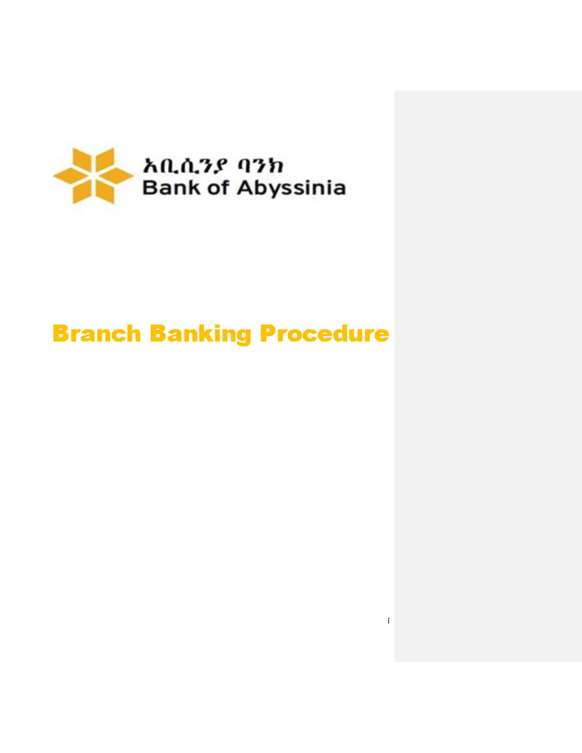 BOA Branch Banking Procedure22 i Branch Banking Procedure ii