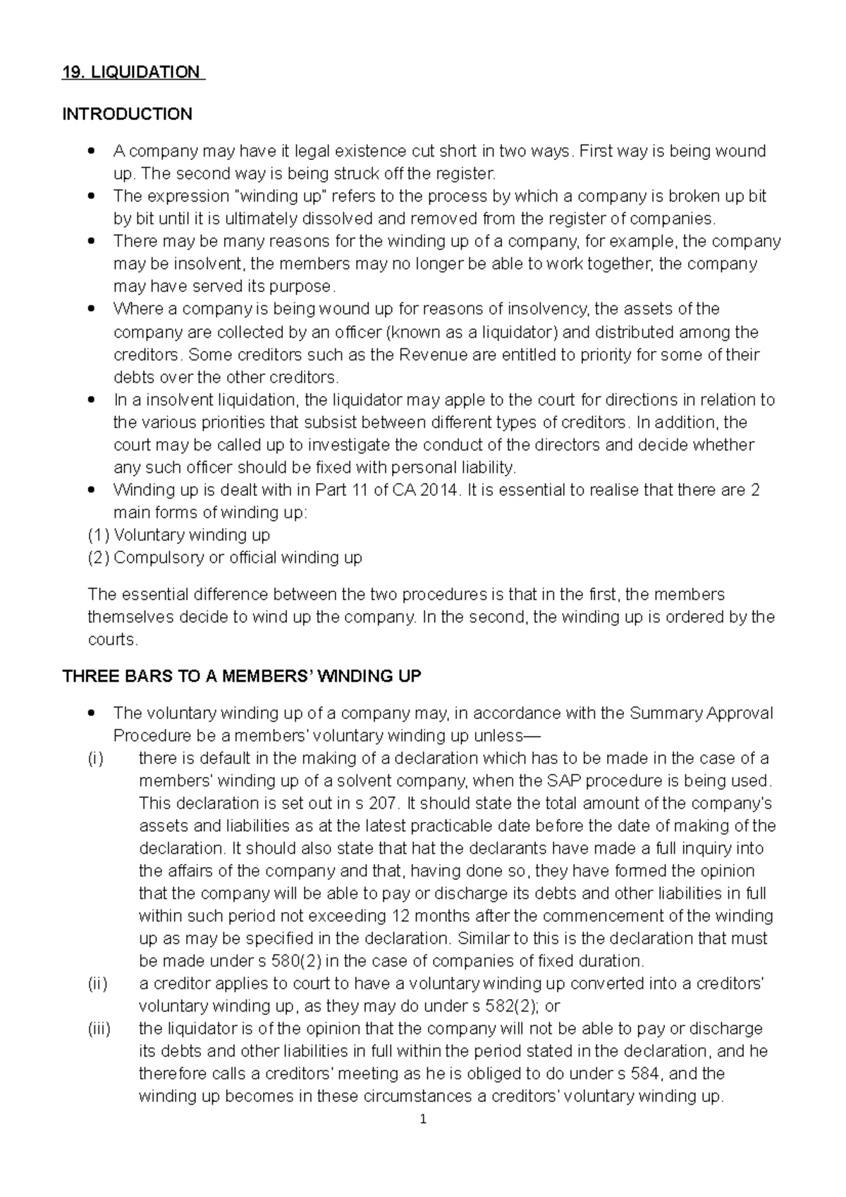 19. Liquidation - 19. LIQUIDATION INTRODUCTION A company may have it ...