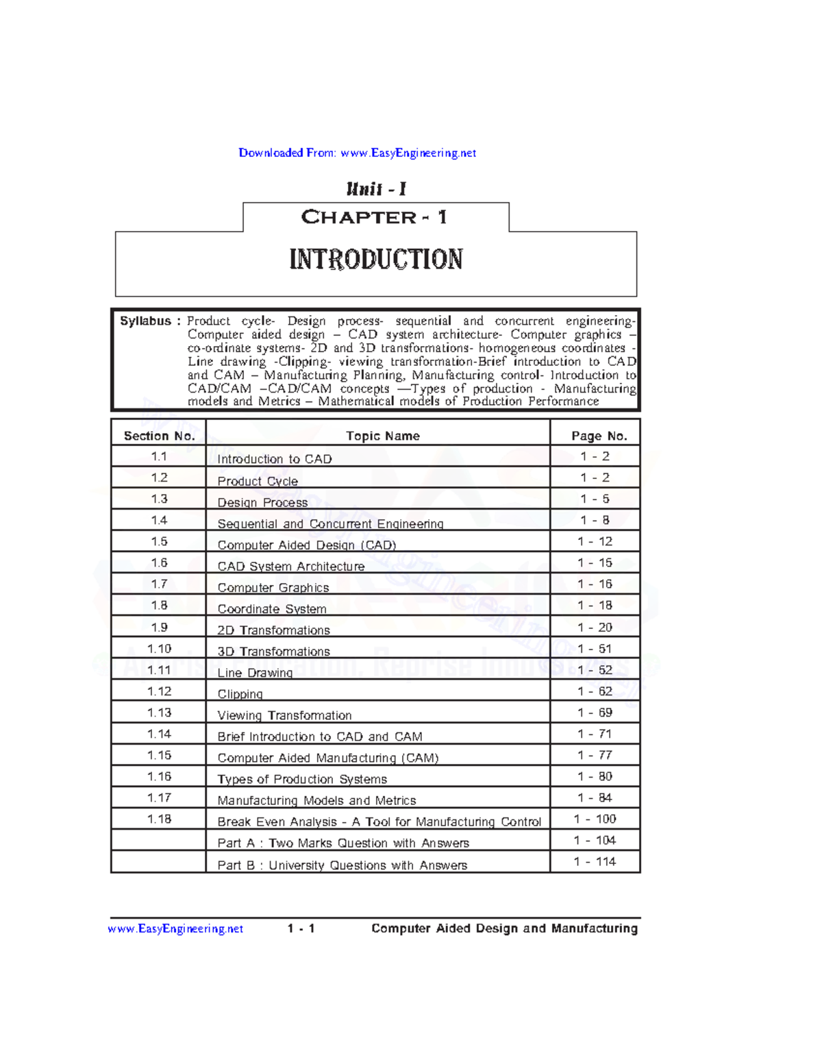 Cad cam 1 - unit 1 - Syllabus : Product cycle- Design process ...