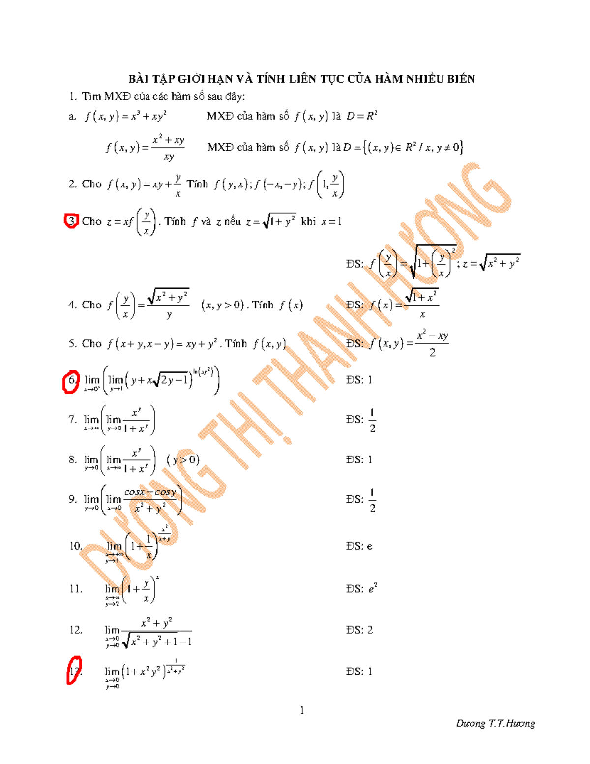 1 Bai tap Gioi han va tinh lien tuc - 1 D±¡ng T.T±¡ng BÀI T¾P GIÞI H¾N ...