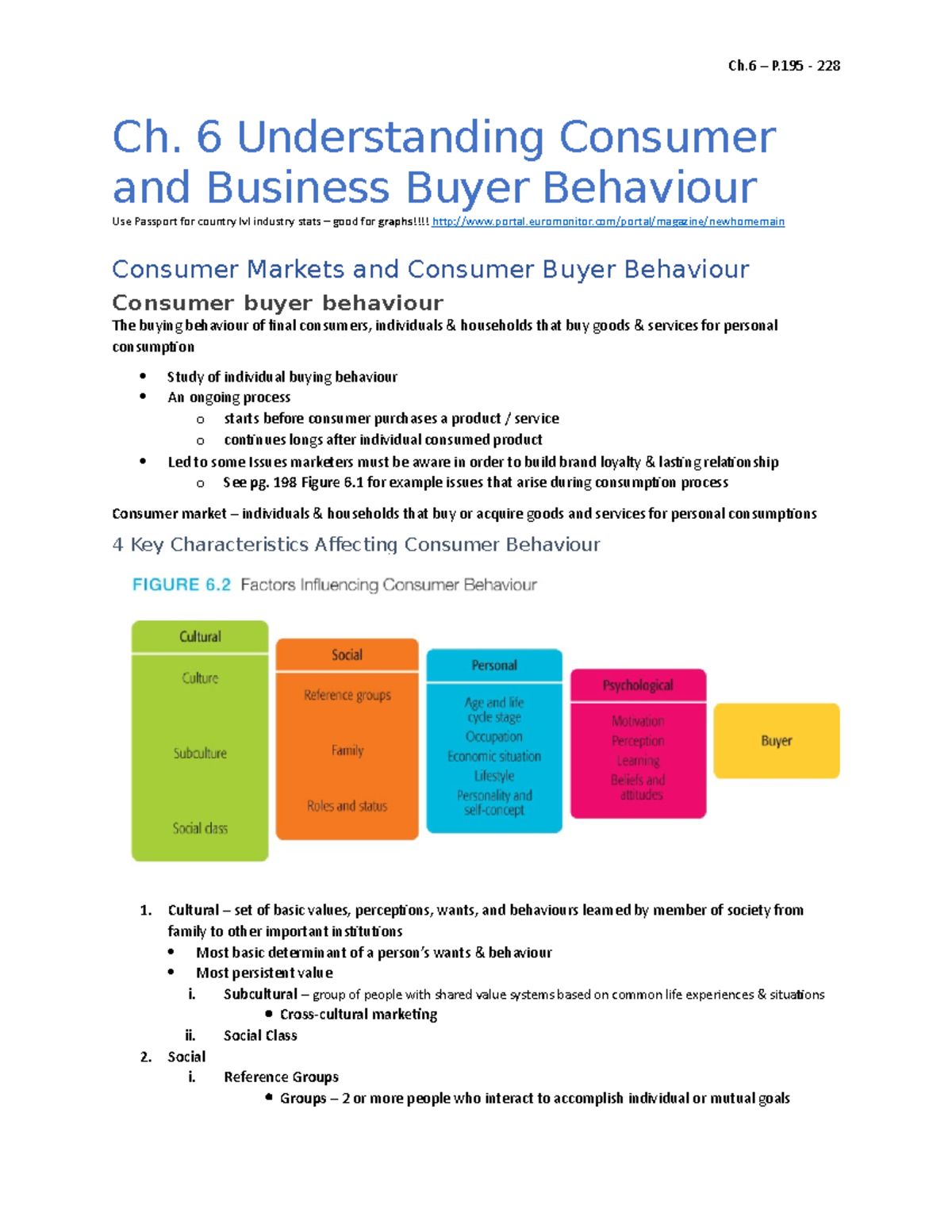 MKTG 1102 Ch.6 Notes Understanding Consumer and Business Buyer