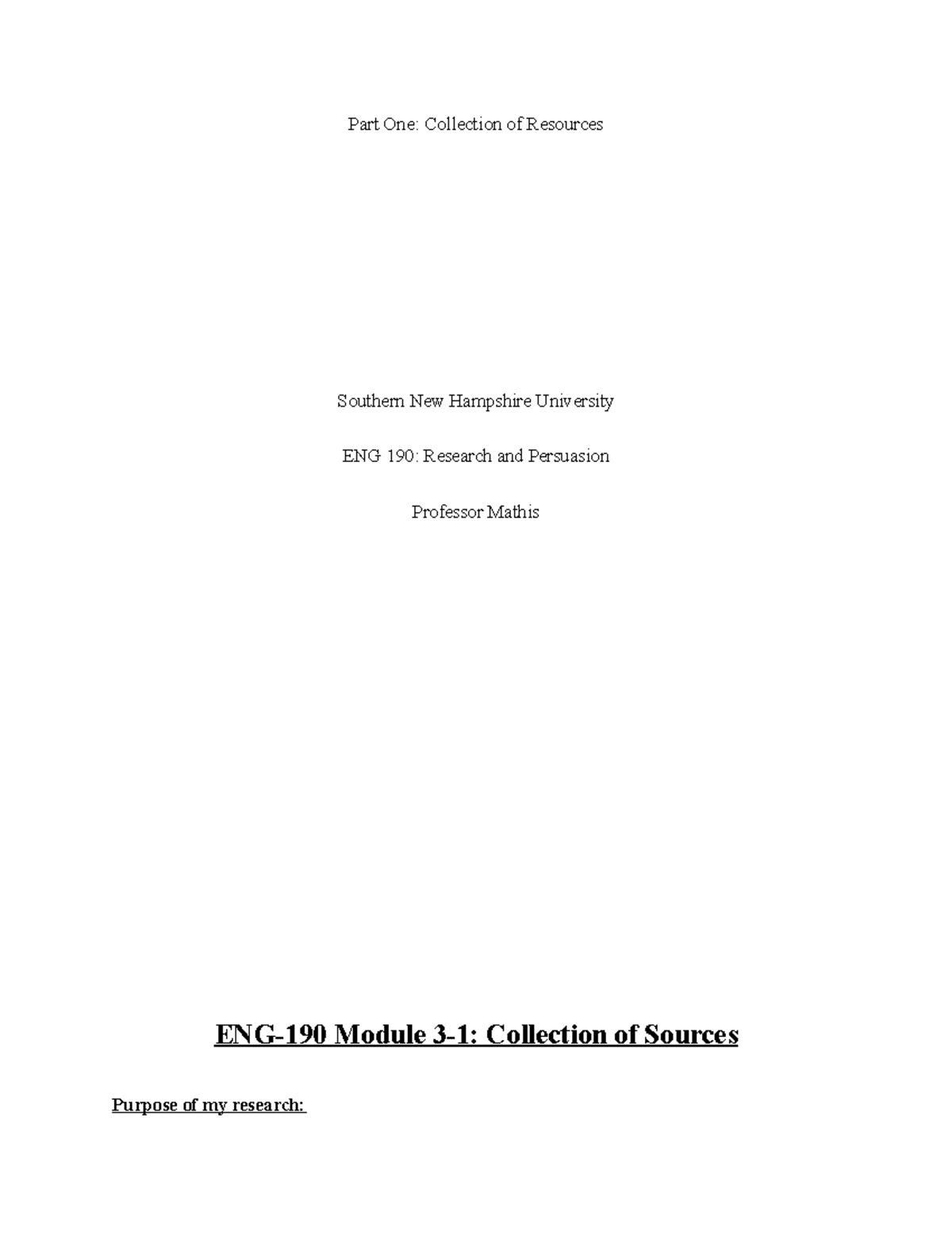 Module 3-1 Assignment - Part One: Collection of Resources Southern New ...
