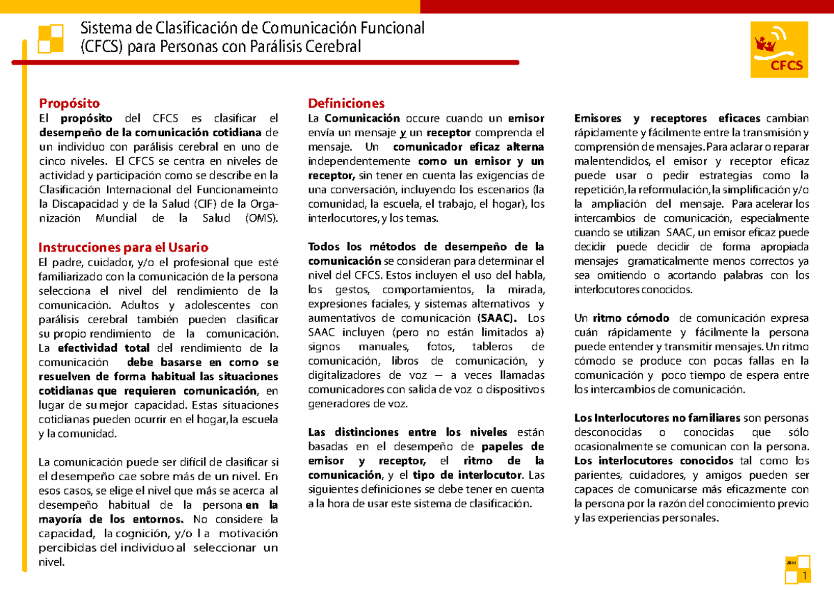 CFCS(sistema de clasificacion de comunicacion funcional para personas ...