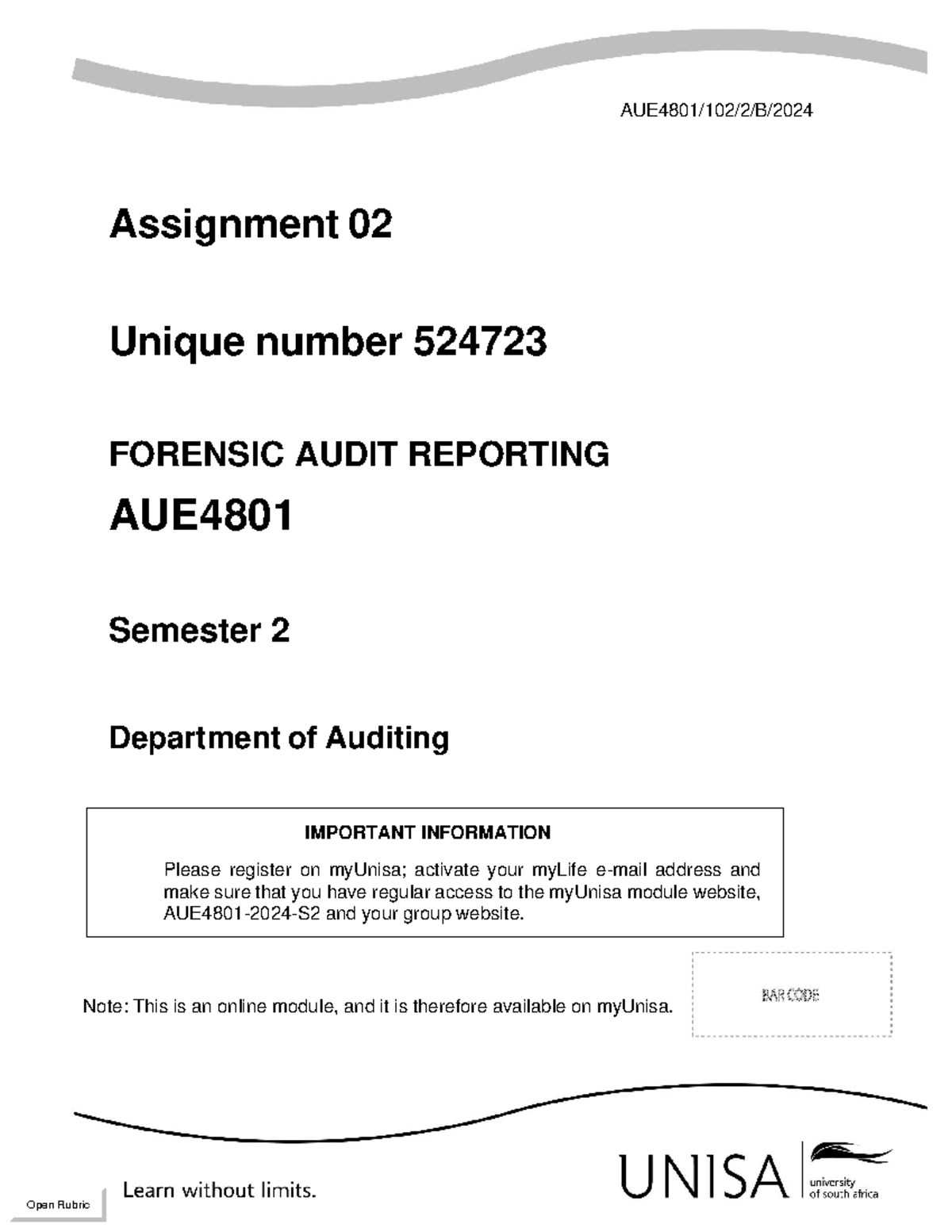 AUE4801 102 2 B 2024 my Unisa - AUE4801/102/2/B/ Assignment 02 Unique ...