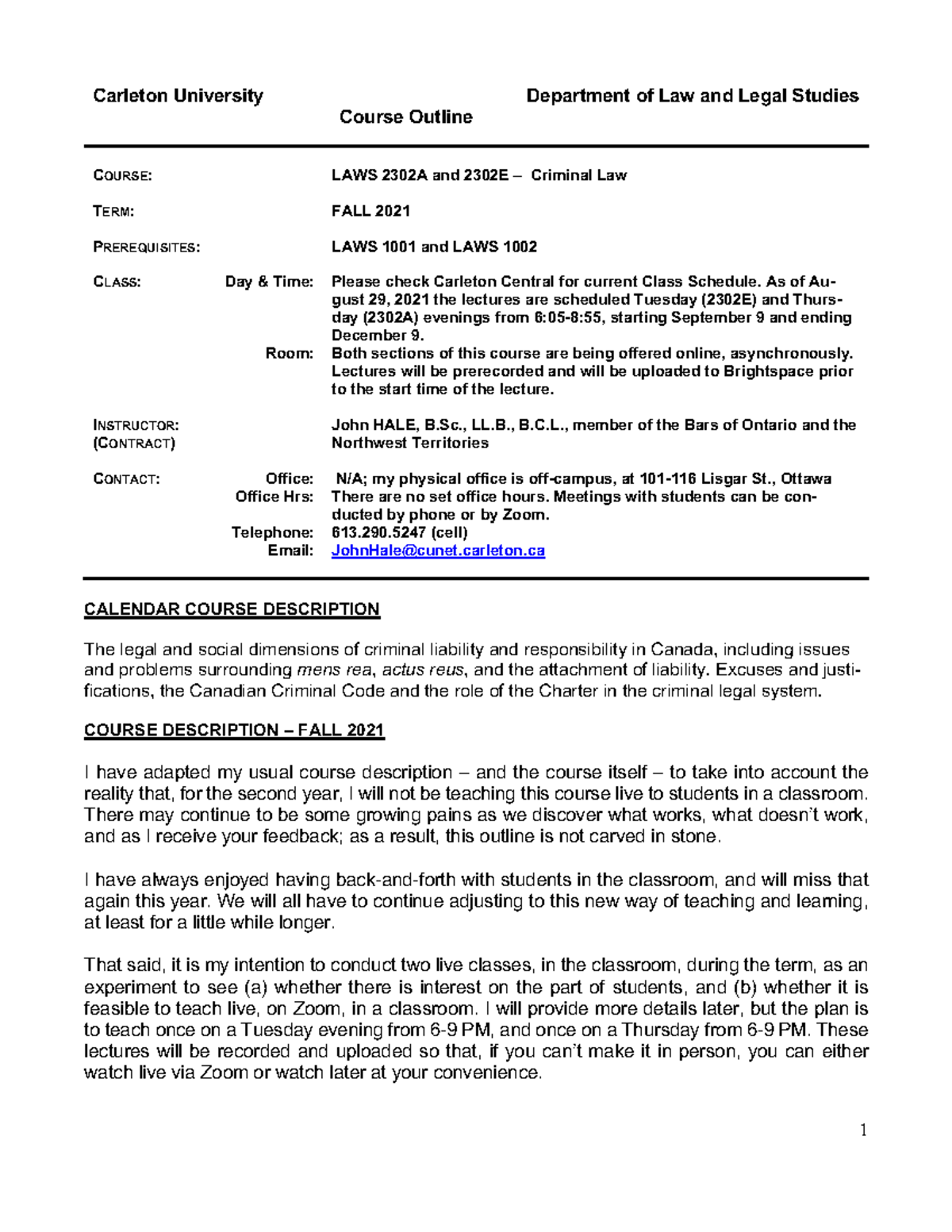 LAWS 2302A Syllabus - Carleton University Department of Law and Legal ...