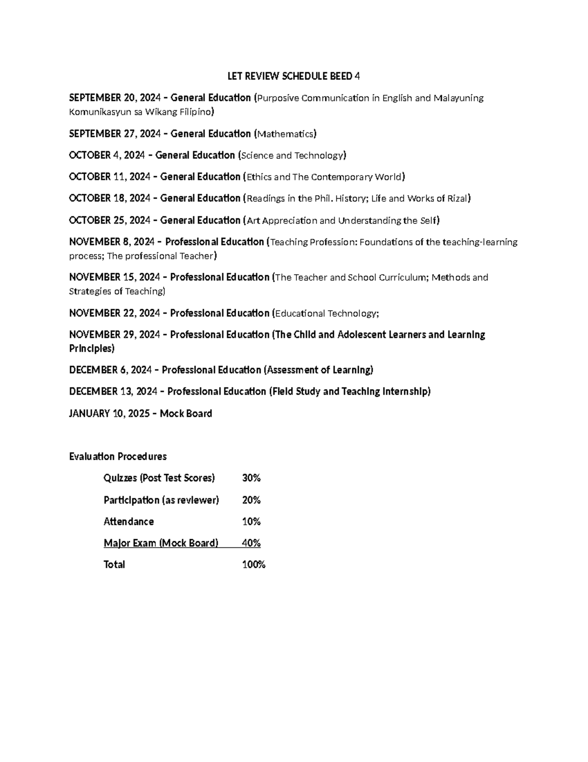 let-review-schedule-summary-bachelor-of-secondary-education-major