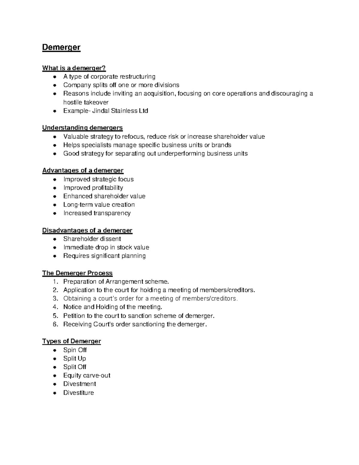 Corporate Restructuring - Demerger What is a demerger? A type of ...
