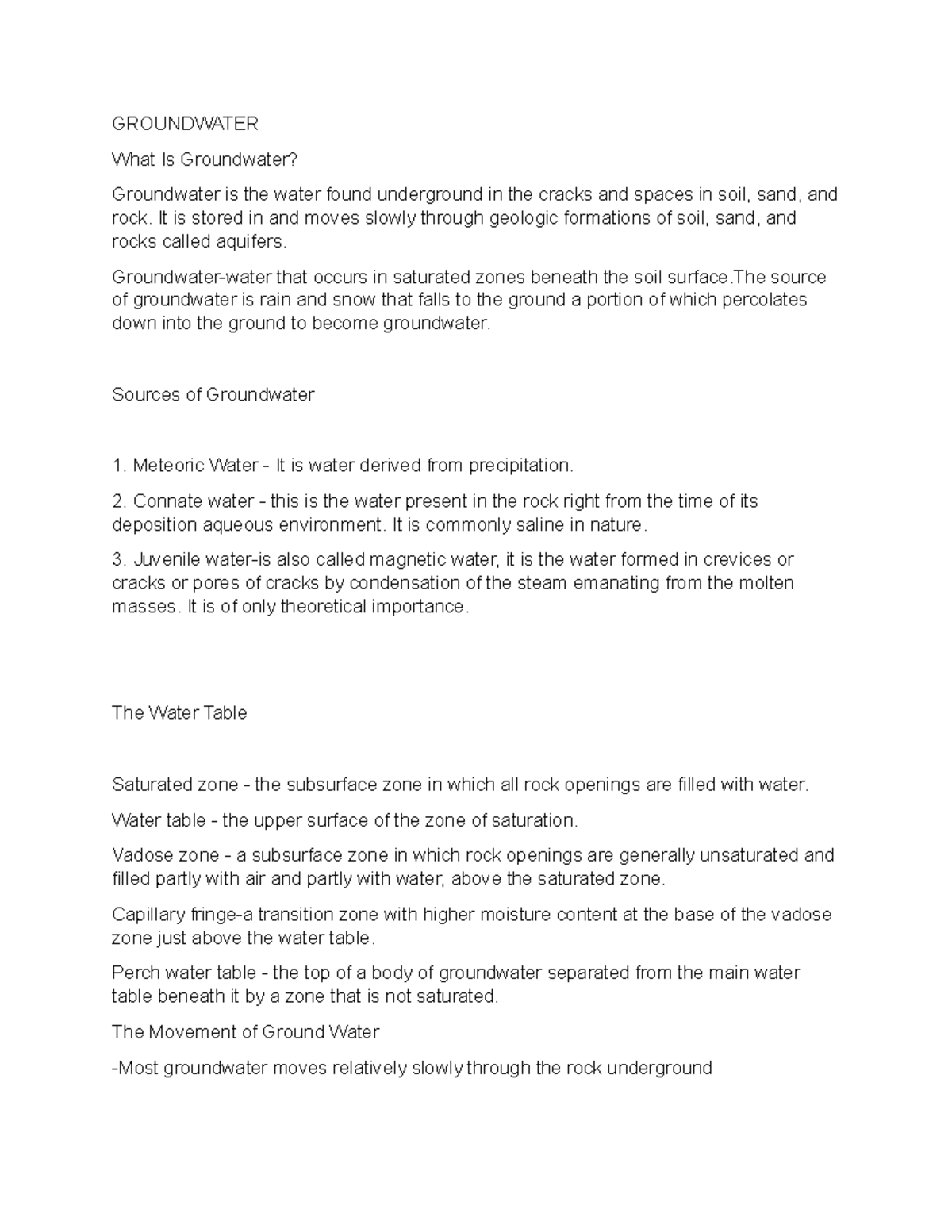 Groundwater - notes - GROUNDWATER What Is Groundwater? Groundwater is ...