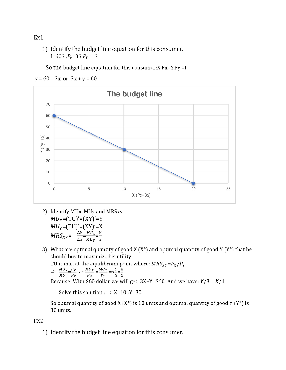 Homework kte vi mô -topic 5 - Ex 1) Identify the budget line equation ...