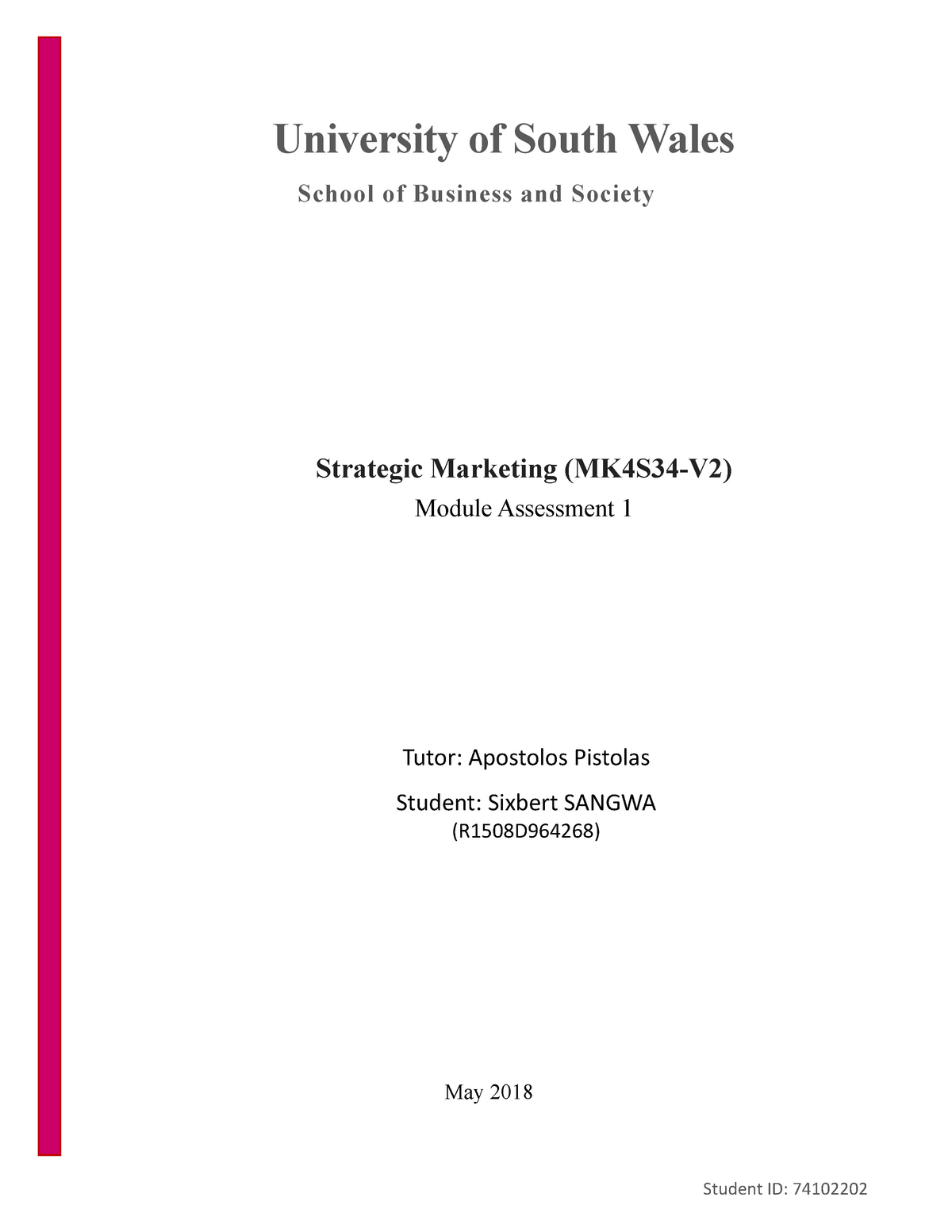 Strategic Marketing -MK4S34-V2 Essay sixbert sangwa ass 1 - University ...