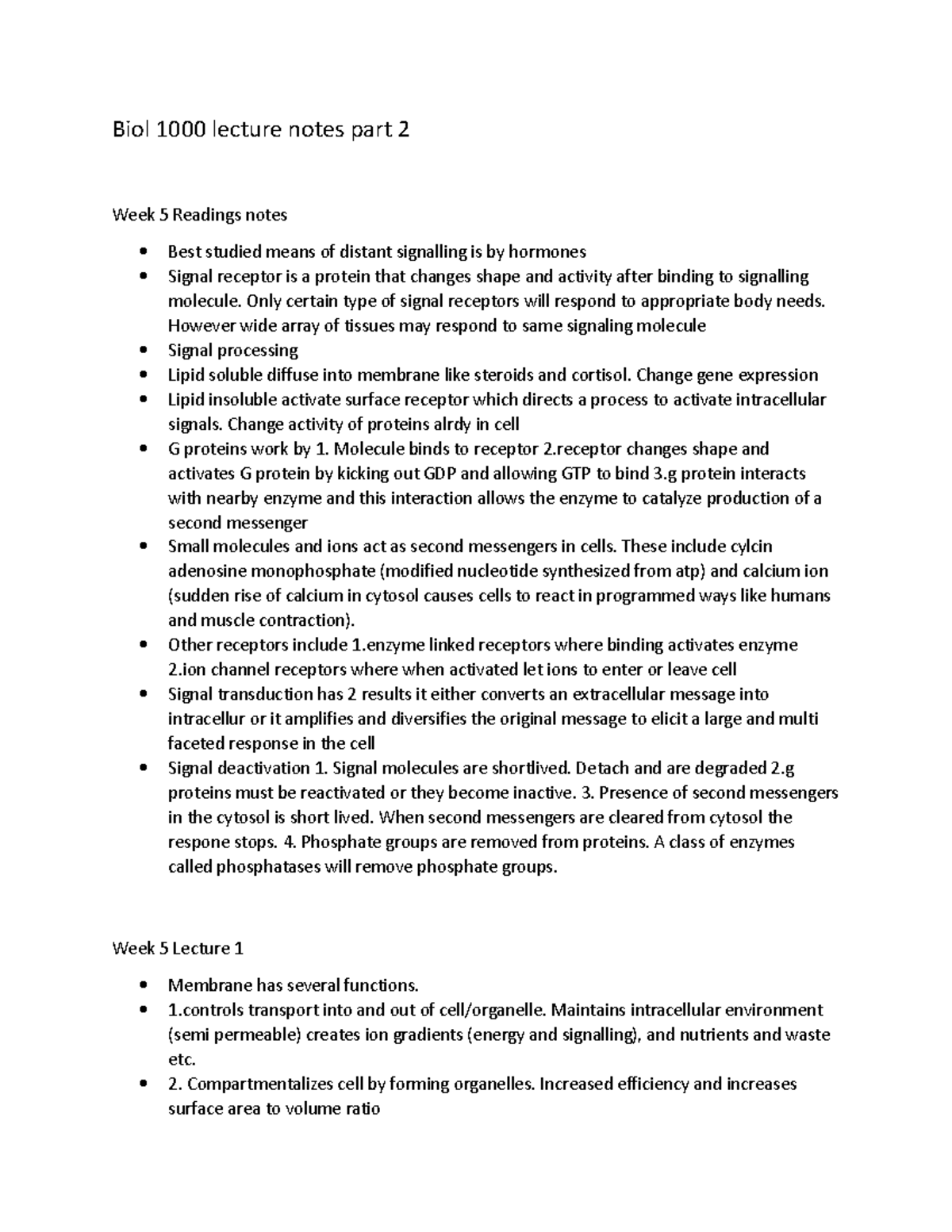 Biol 1000 lecture notes part 2 - Biol 1000 lecture notes part 2 Week 5 ...