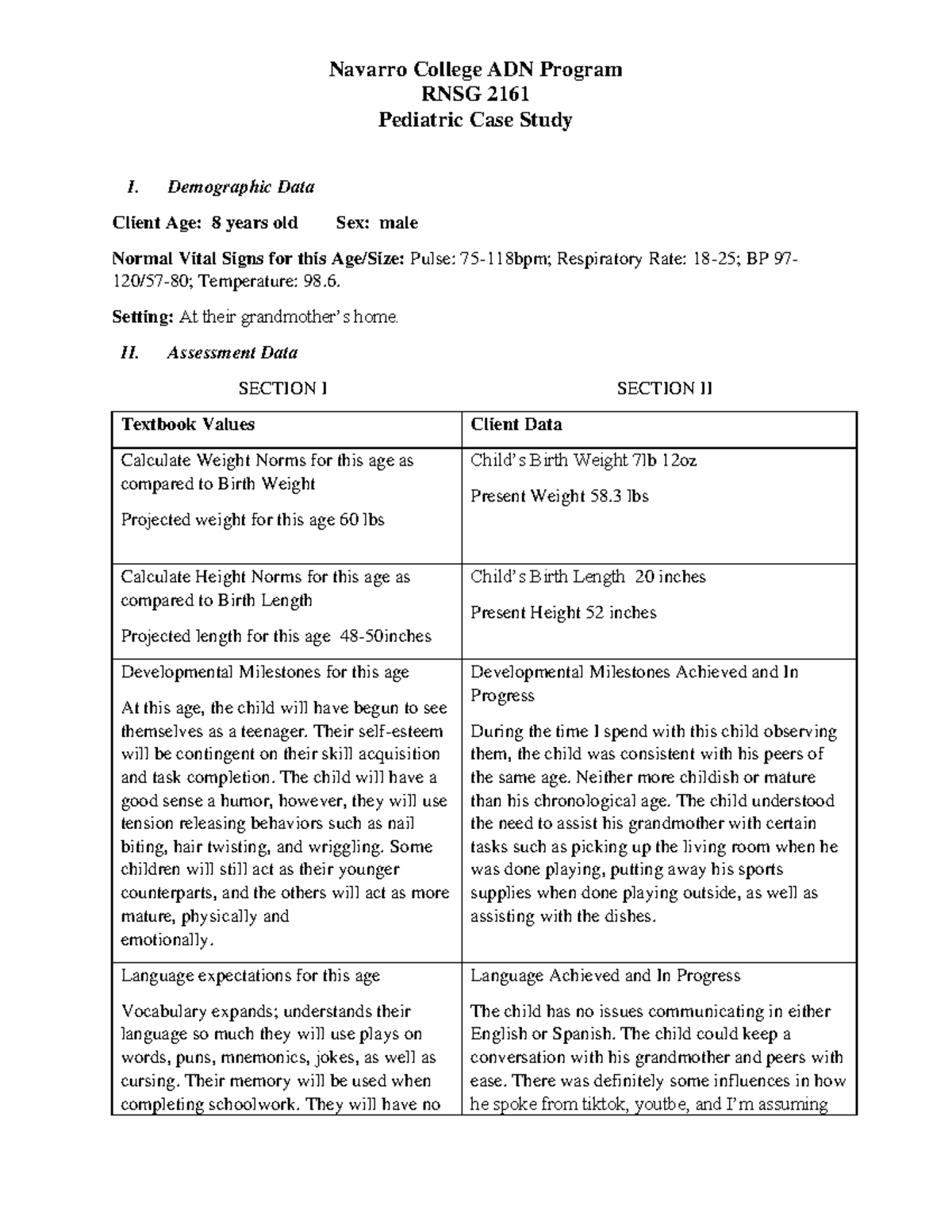 how to write a pediatric case study