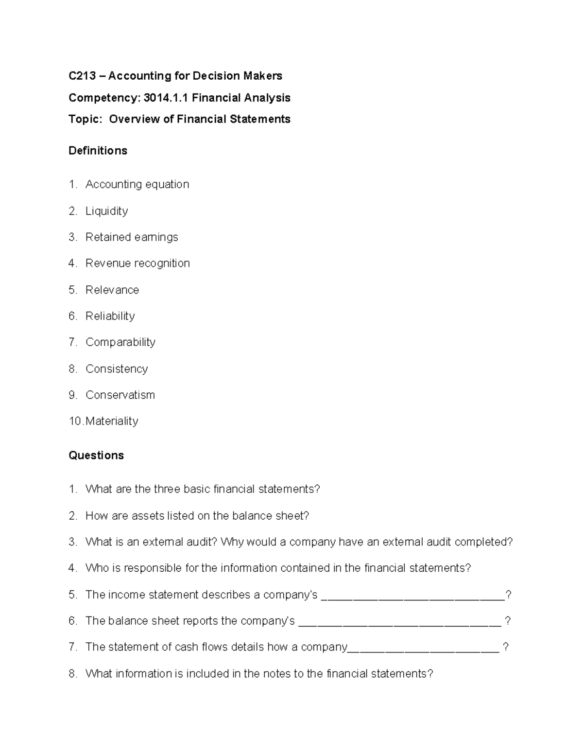 Ch. 2 - Overview Of Financial Statements - C213 – Accounting For ...