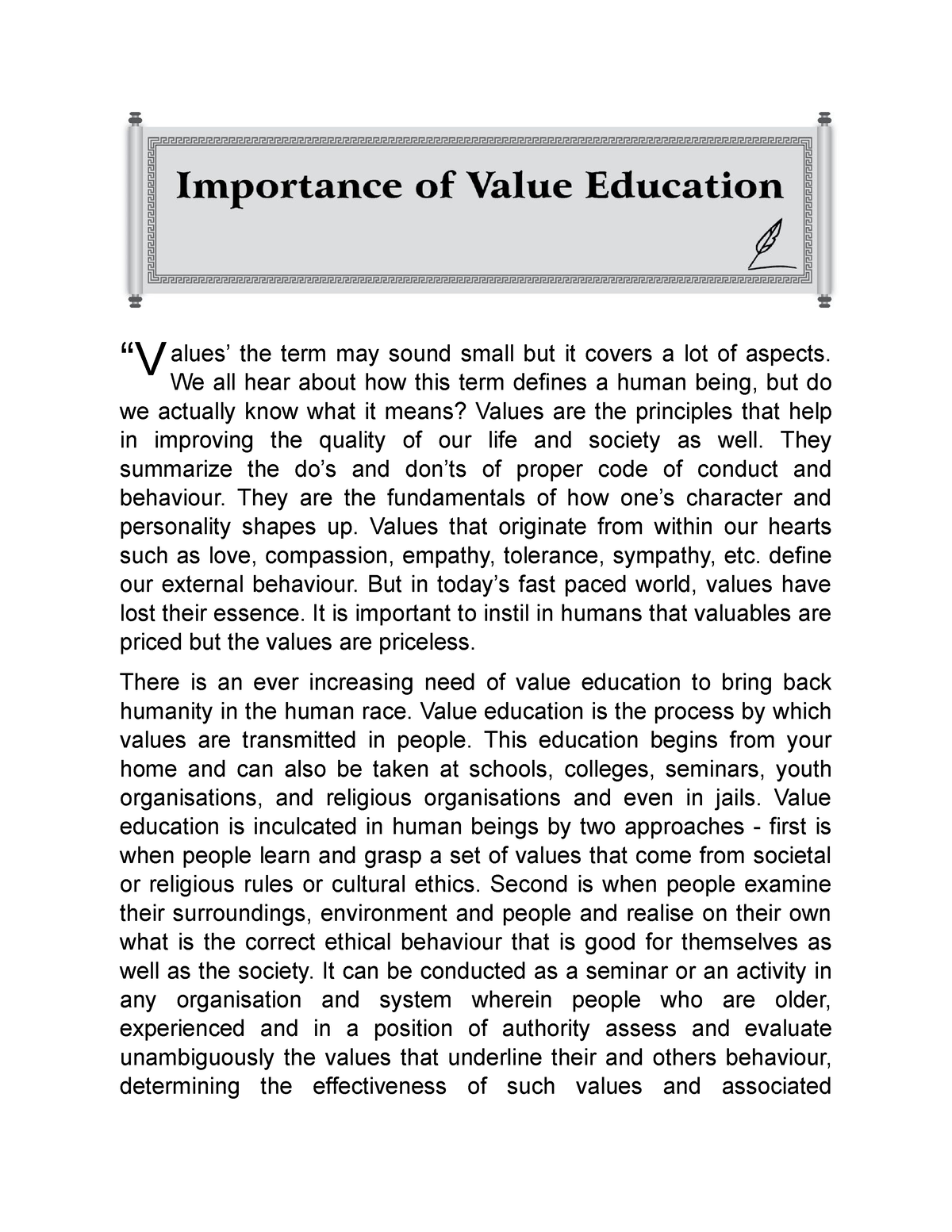 essay of importance of value education