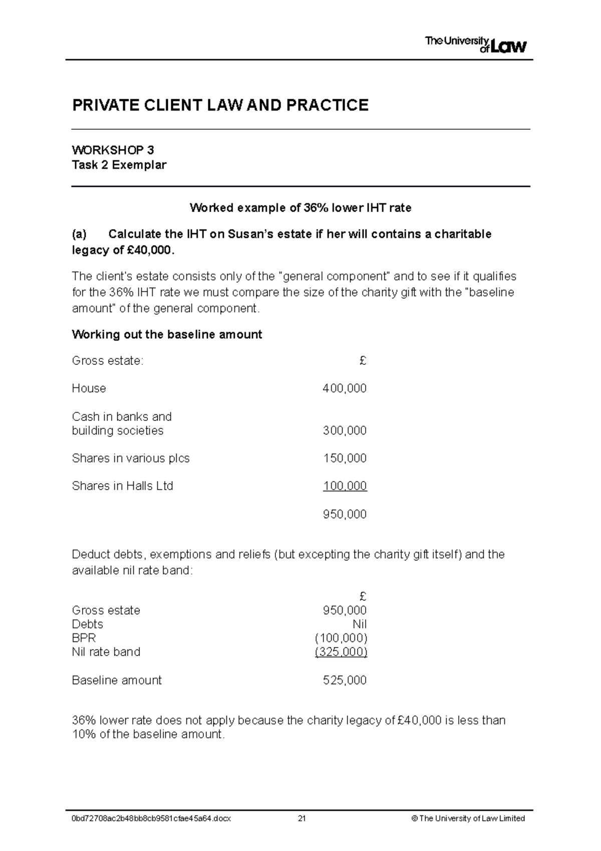 1920 priv ws03 ce02 task 02 exemplar - PRIVATE CLIENT LAW AND PRACTICE ...