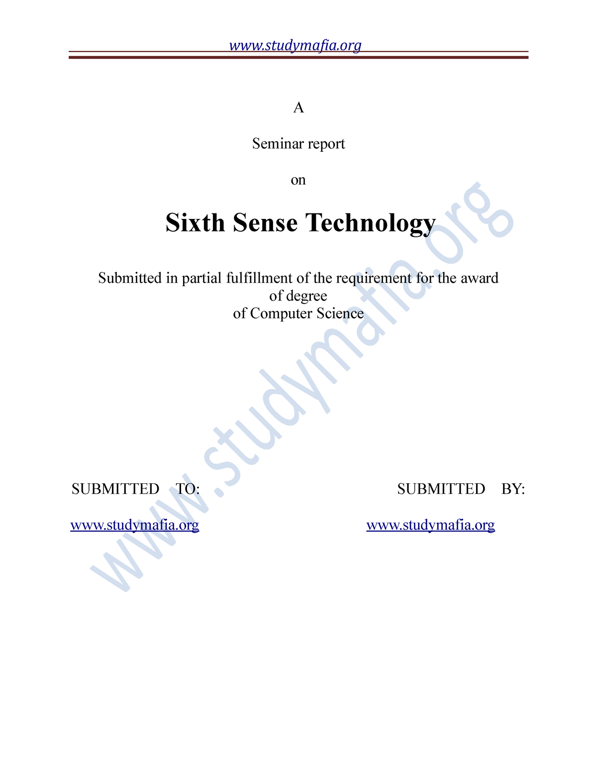 Cse Sixth Sense Technology Report Studymafia A Seminar Report On