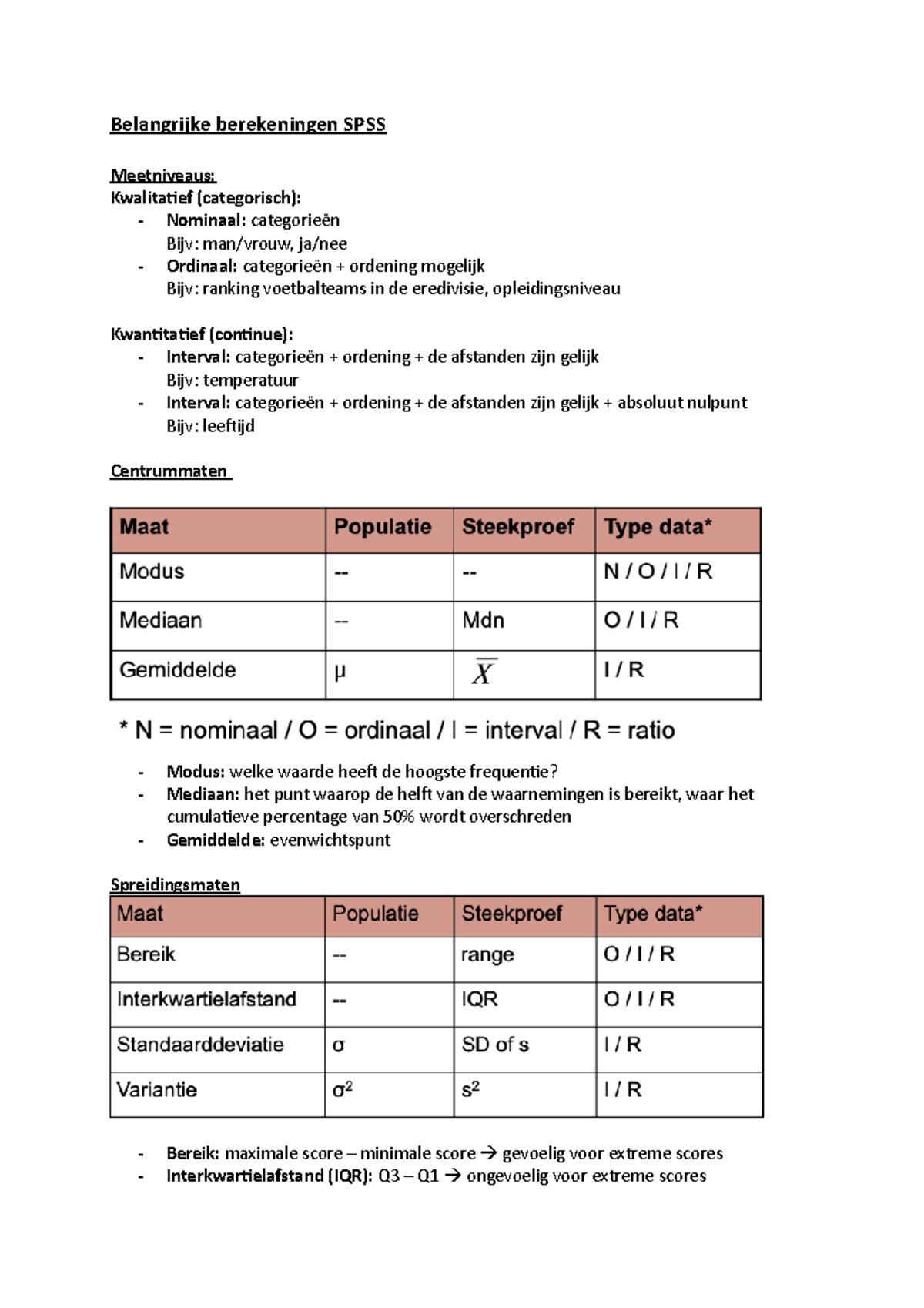 Belangrijke Berekeningen Beschrijvende Statistiek - Belangrijke ...