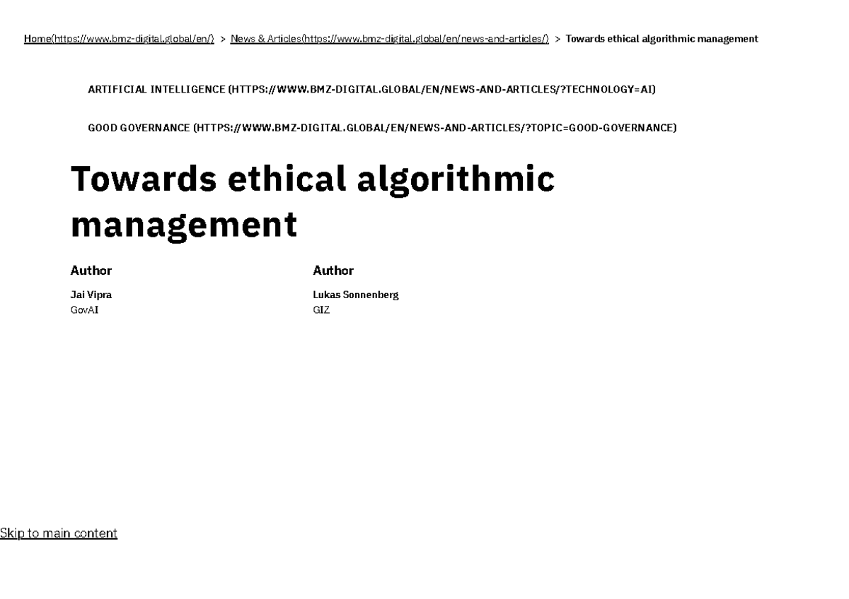 Towards ethical algorithmic management BMZ Digital.Global - ARTIFICIAL ...