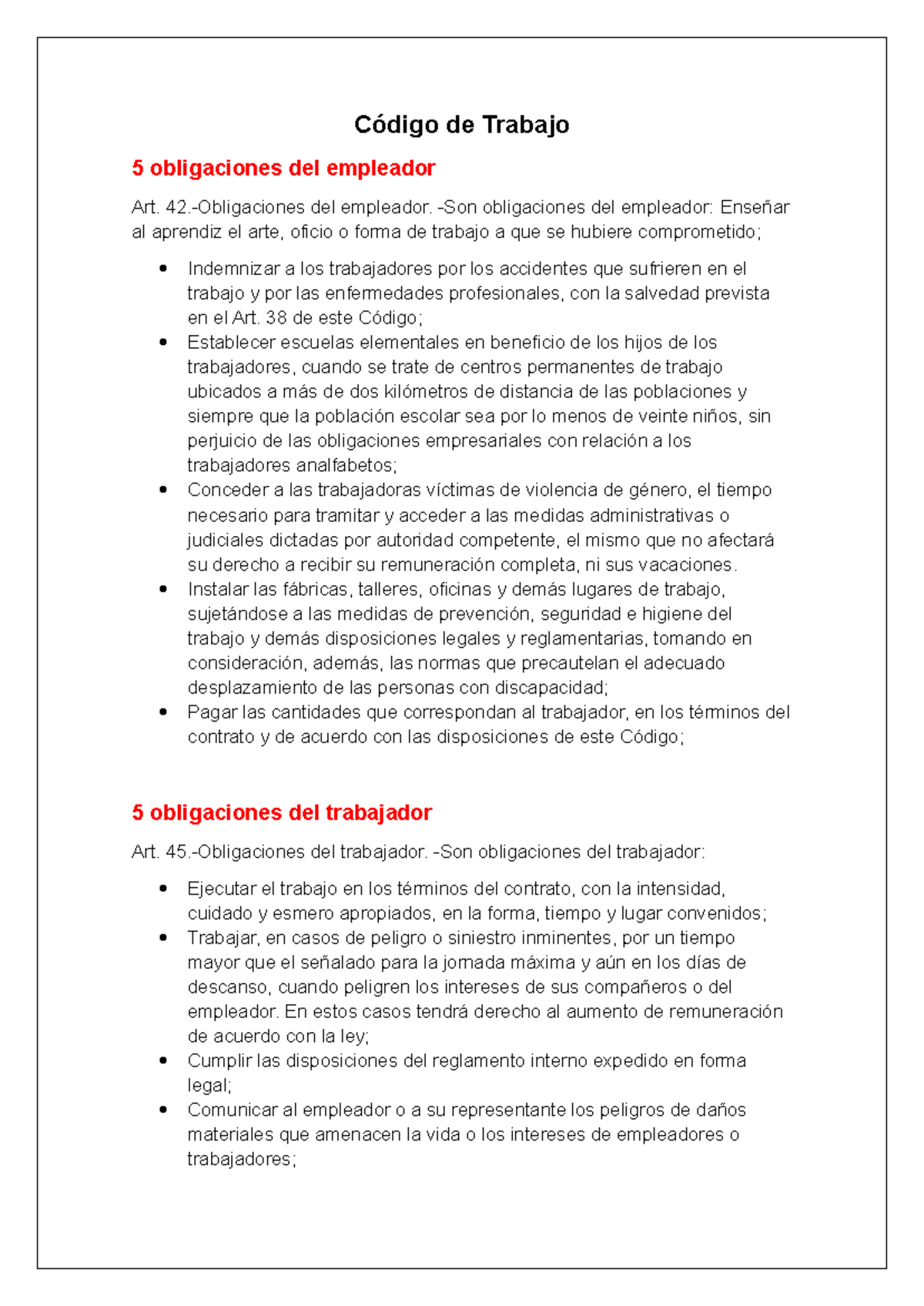 5 obligaciones del empleador - Código de Trabajo 5 obligaciones del ...