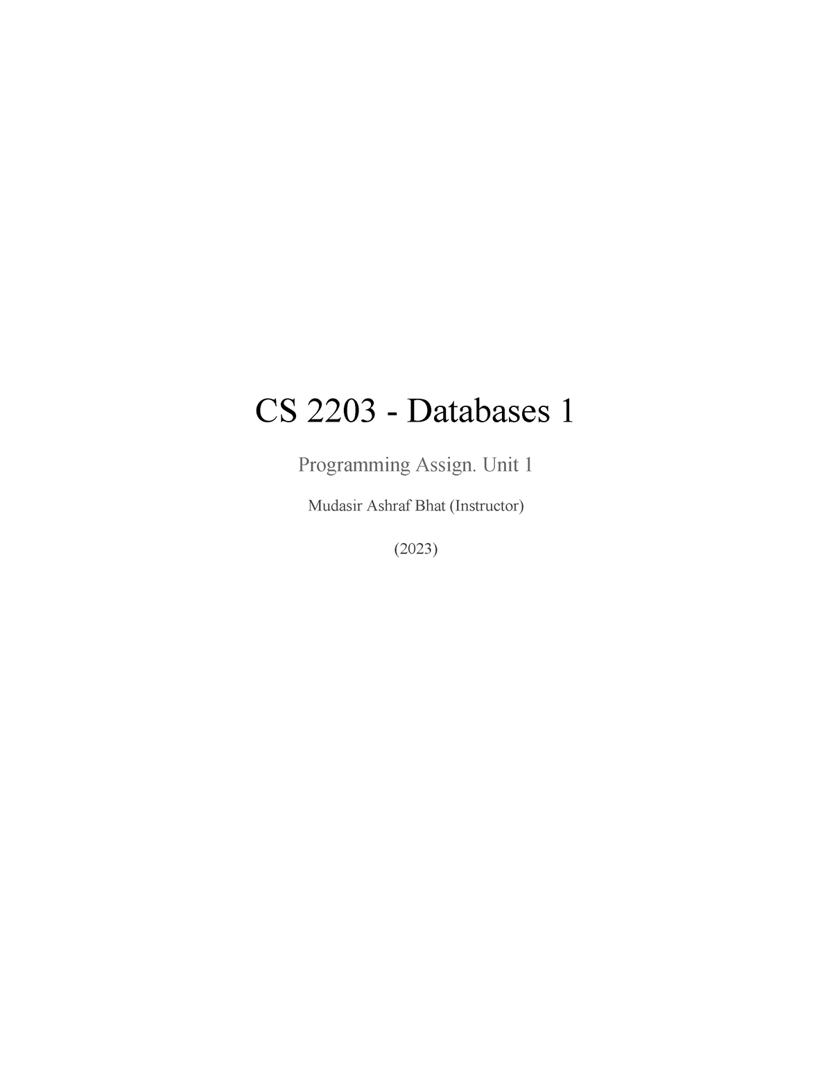 cs 2203 programming assignment unit 1