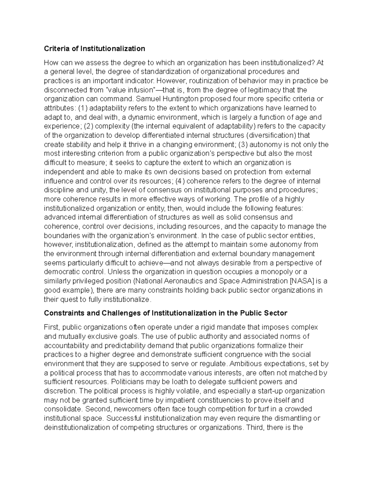 Criteria of Institutionalization - However, routinization of behavior ...
