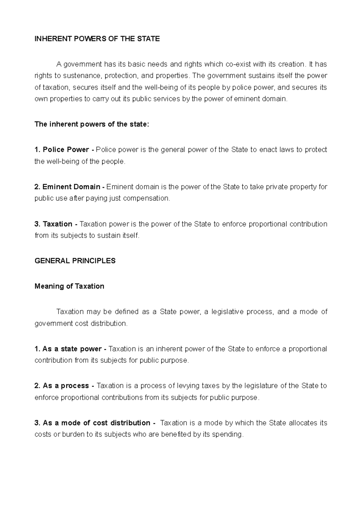Malinaos group Chapter 1 - INHERENT POWERS OF THE STATE A government ...