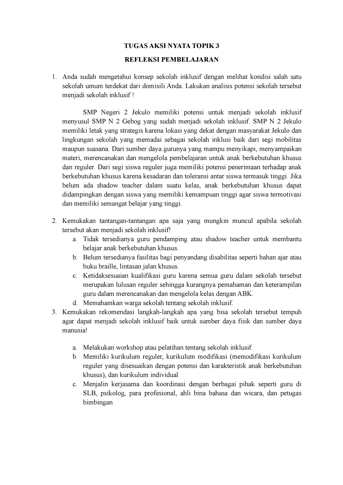 Tugas Aksi Nyata Topik 3 Tugas Aksi Nyata Topik 3 Refleksi Pembelajaran Anda Sudah Mengetahui 