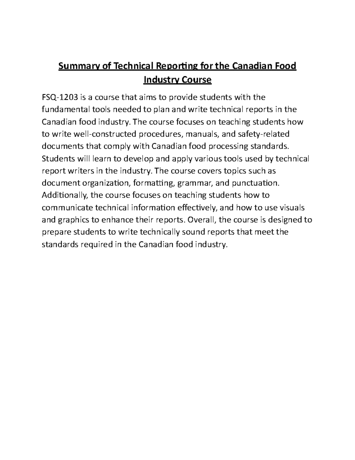 technical-reporting-for-the-canadian-food-industry-the-course-focuses