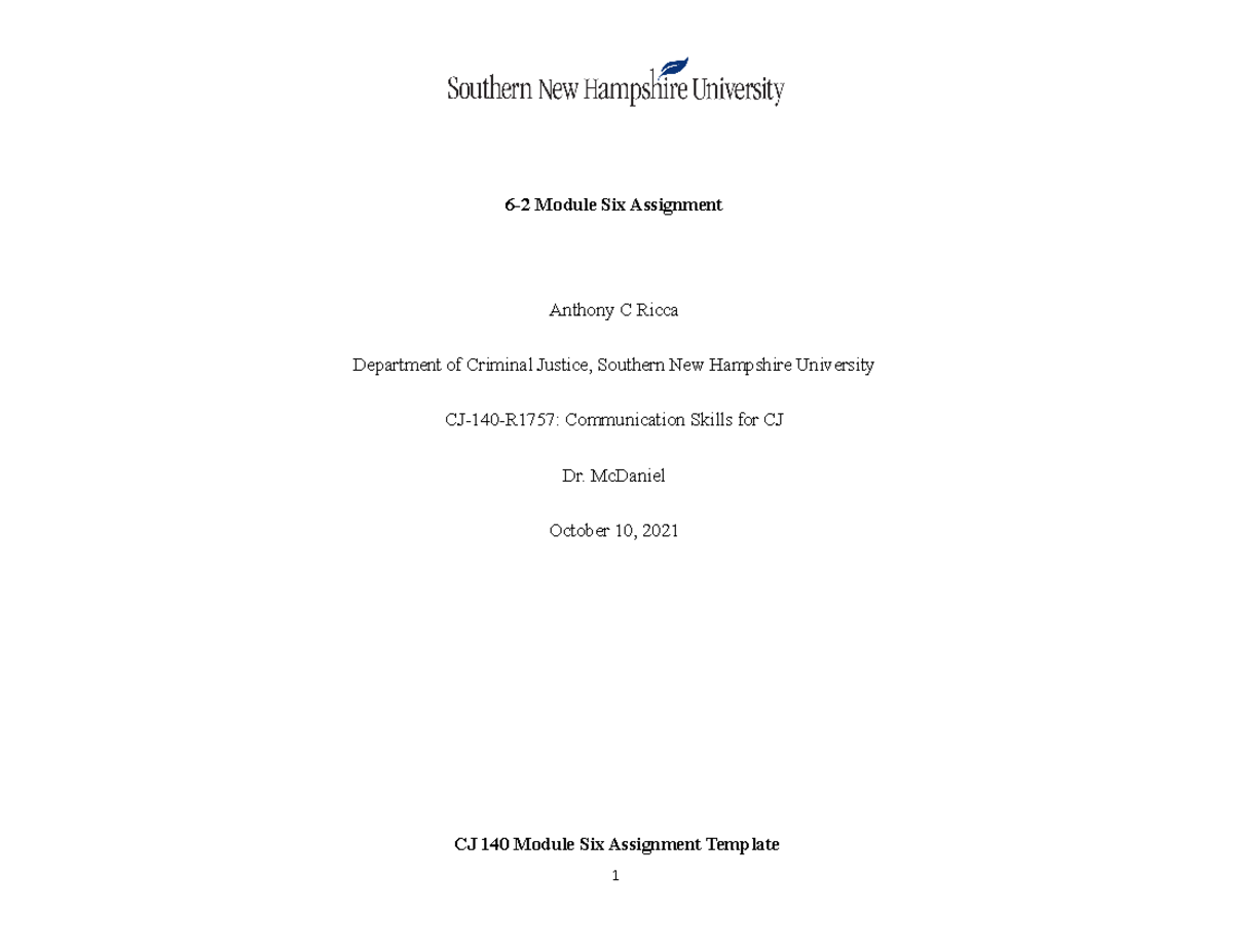 CJ140- Module Six Assignment - 6-2 Module Six Assignment Anthony C ...