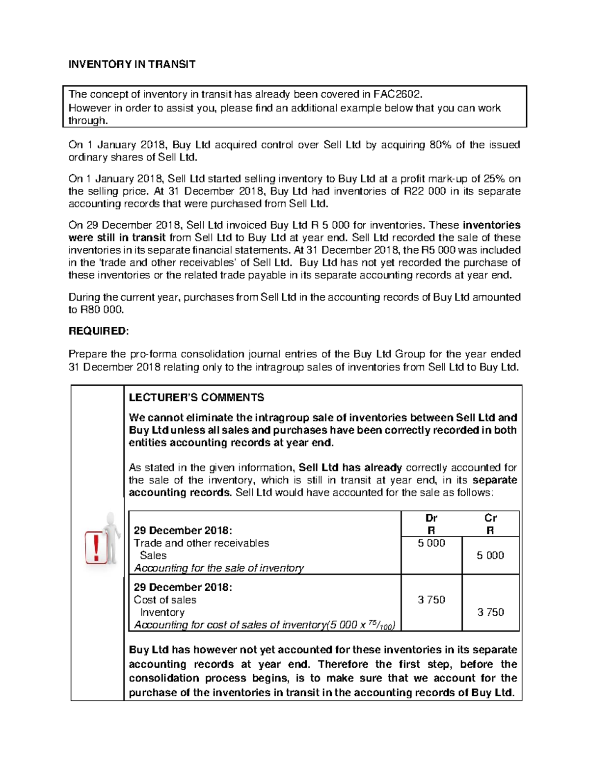 Inventory in transit Example INVENTORY IN TRANSIT The concept of