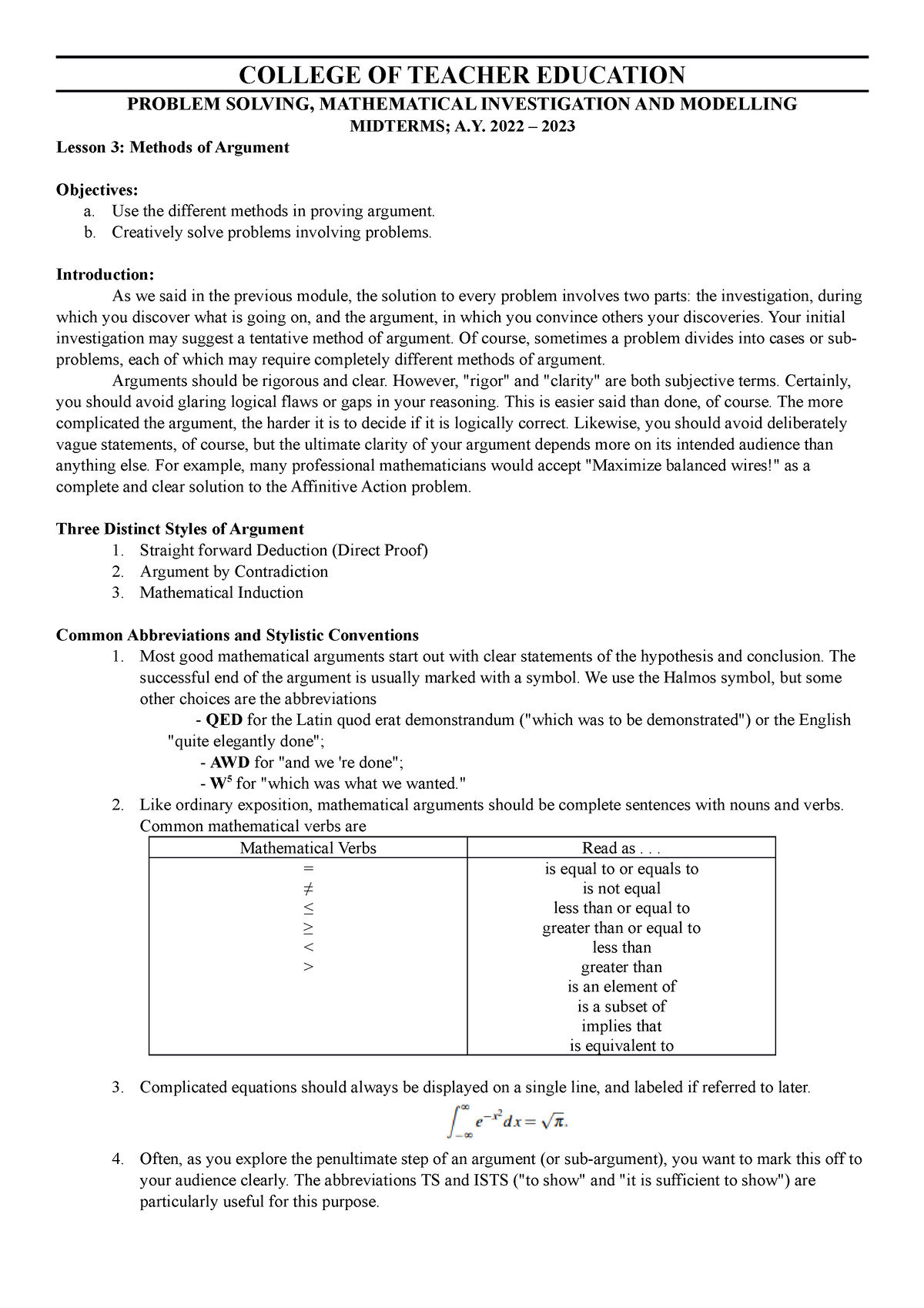 problem solving mathematical investigation and modelling exam