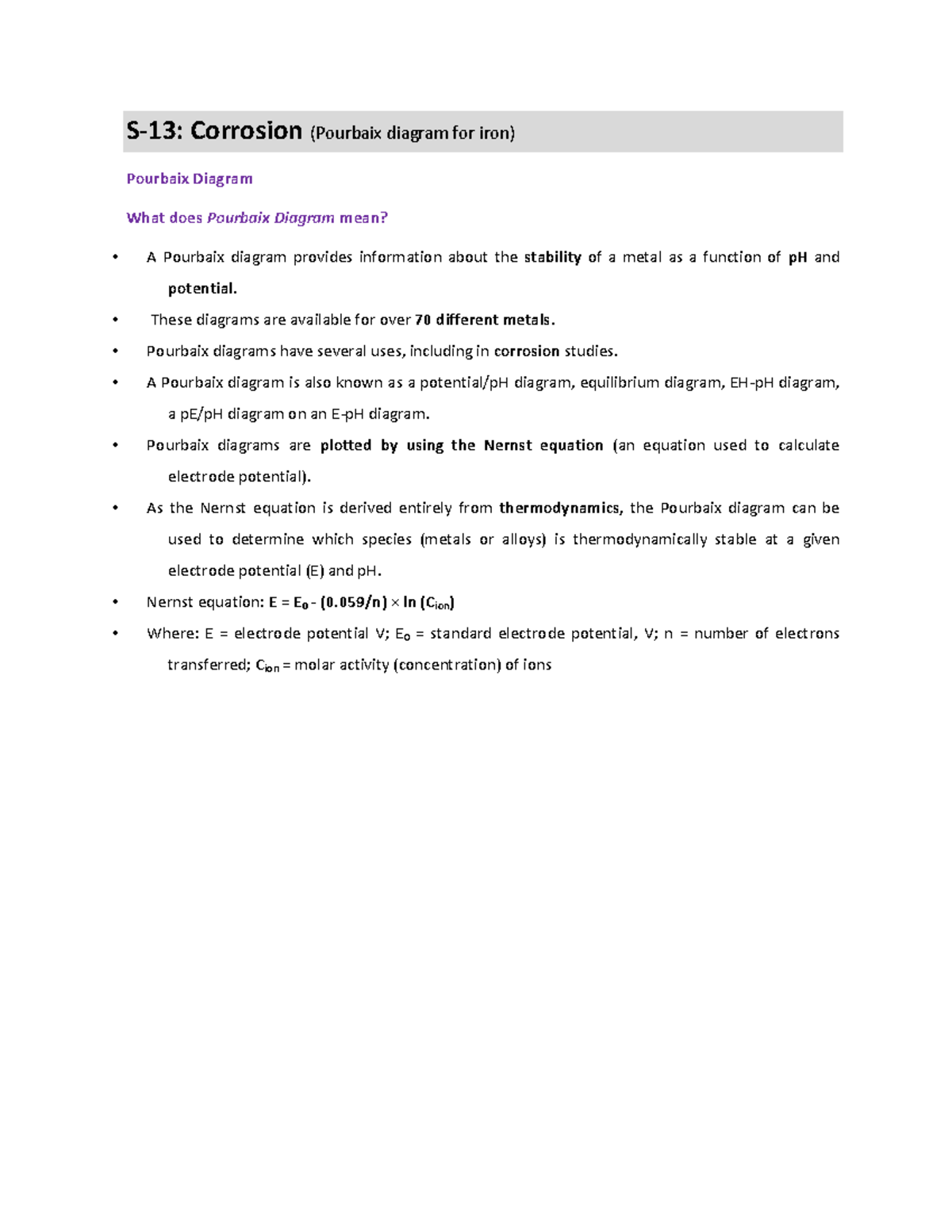 Unit 2-3 - Chemistry (21CYB101J) - Edit - S-13: Corrosion (Pourbaix ...