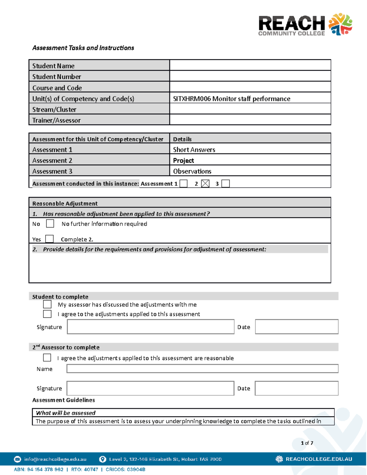 Sitxhrm 006 Assessment 2 -Project - Assessment Tasks and Instructions ...