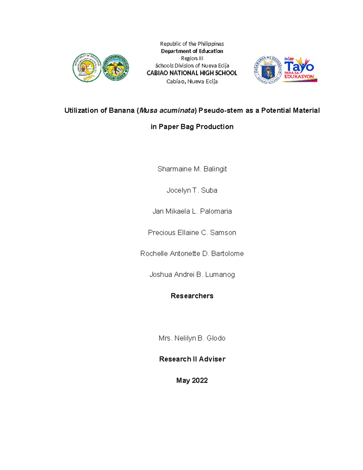Research paper for bookbind 1 - Utilization of Banana (Musa acuminata ...