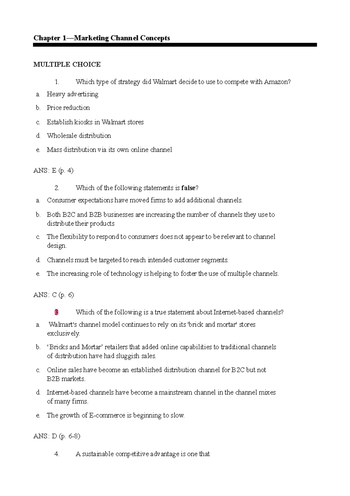 Testbank channels pp copy - Chapter 1—Marketing Channel Concepts ...