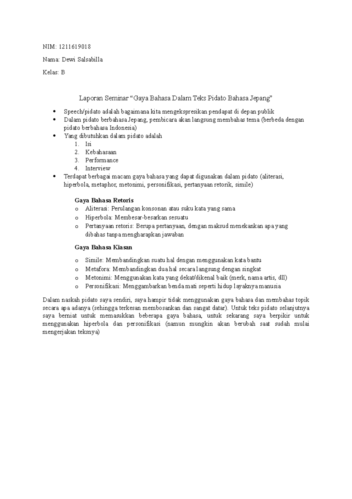 Laporan Seminar “Gaya Bahasa Dalam Teks Pidato Bahasa Jepang” Isi 2