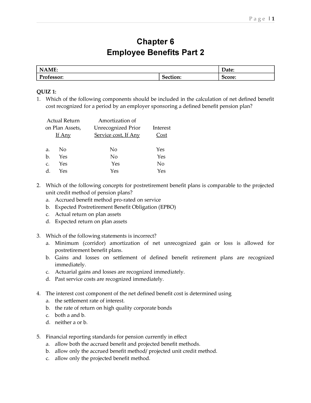 Scribd - Veerhhytj - Chapter 6 Employee Benefits Part 2 NAME: Date ...