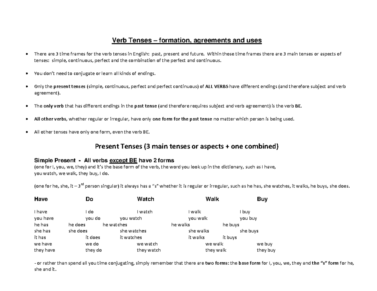 Comm I Appendix 1 - Verb Tense Charts - Verb Tenses – formation ...