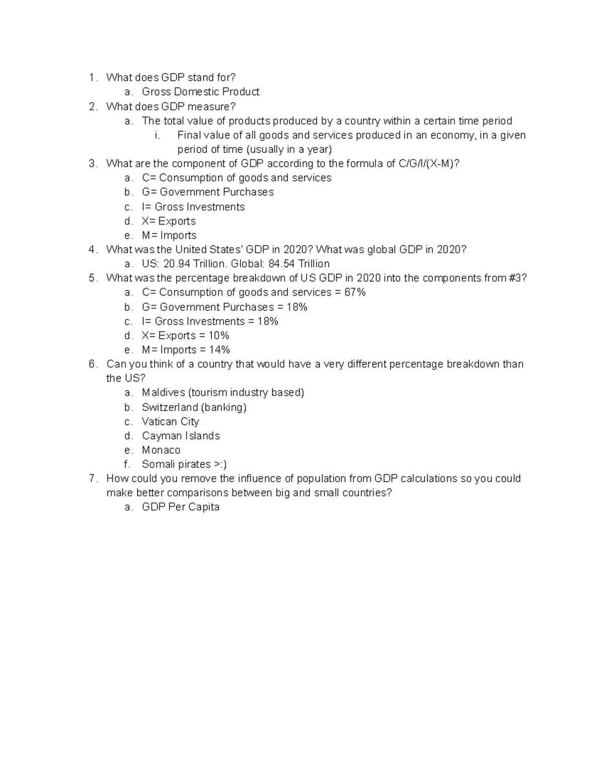 GDP Scavenger Hunt - What does GDP stand for? a. Gross Domestic Product ...