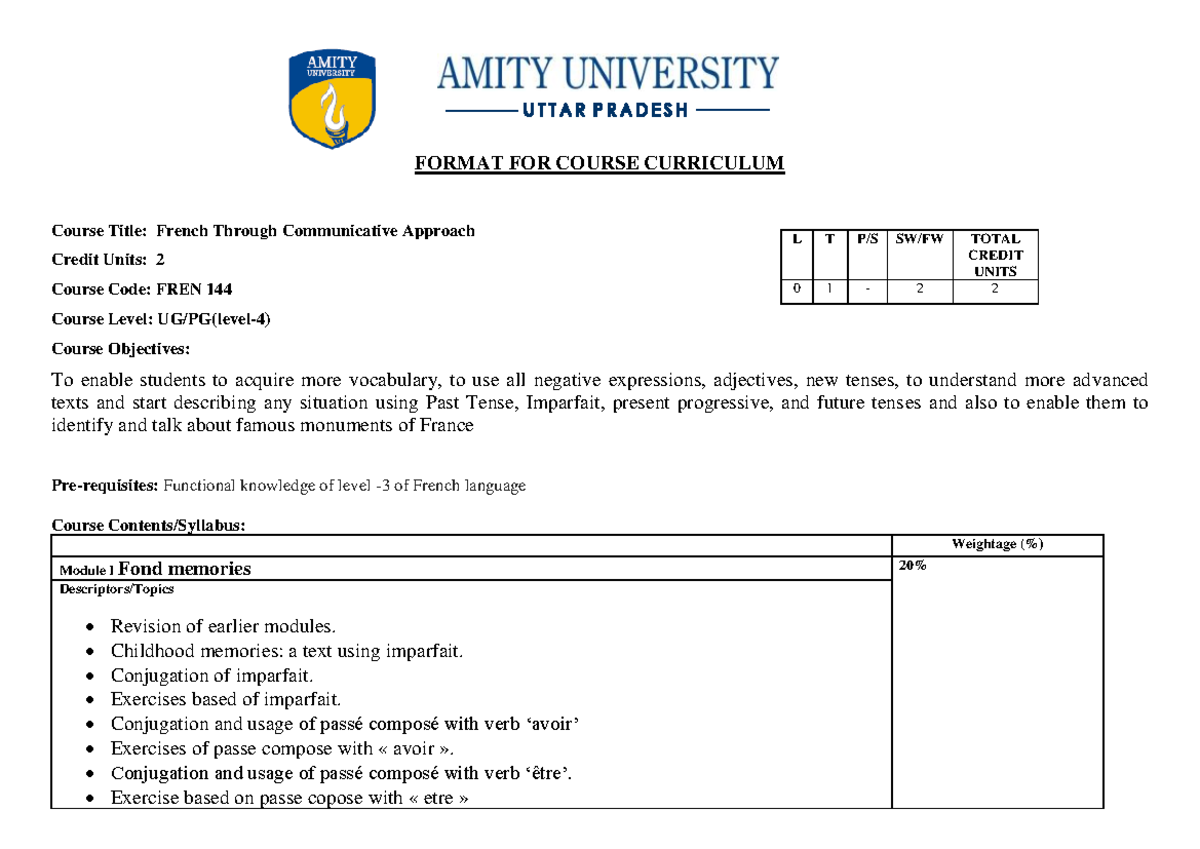 French OF 4TH SEM - EACH AND EVERYTHING IS IMPORTANT - FORMAT FOR ...