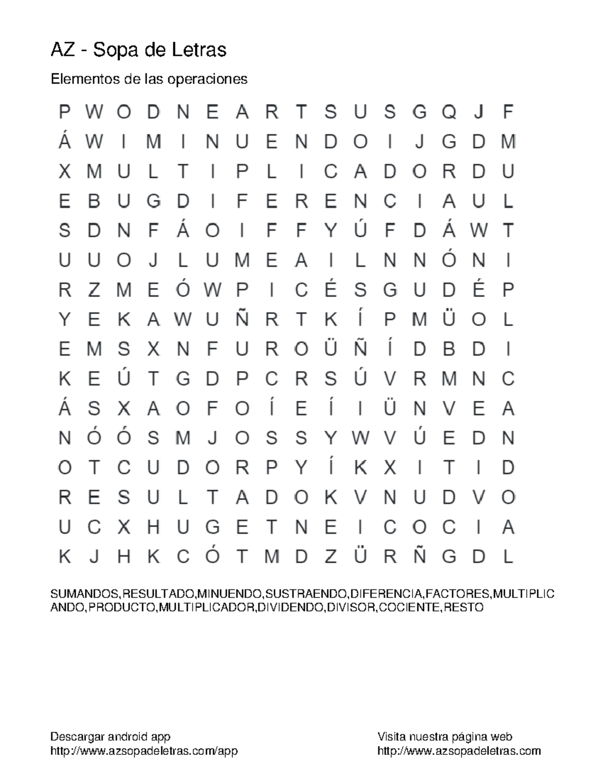 sopa de letras - Matemáticas I - AZ - Sopa de Letras Elementos de las ...