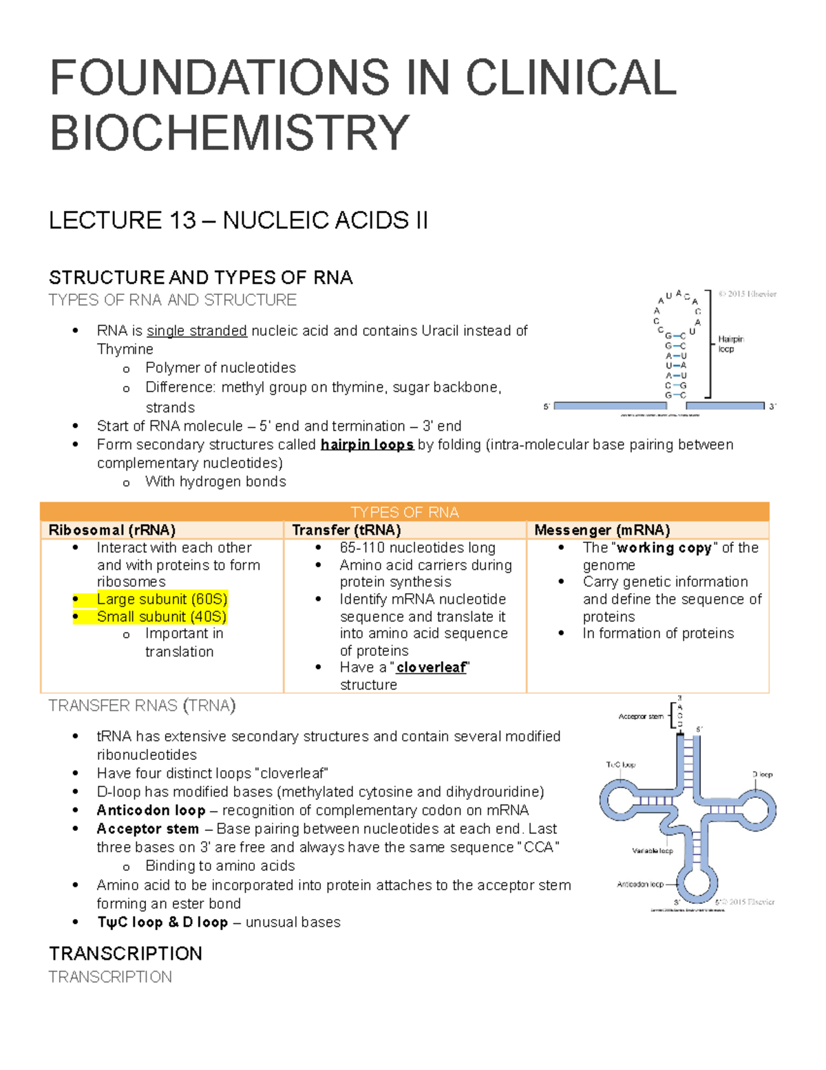 FCB Lecture 13 Notes - FOUNDATIONS IN CLINICAL BIOCHEMISTRY LECTURE 13 ...