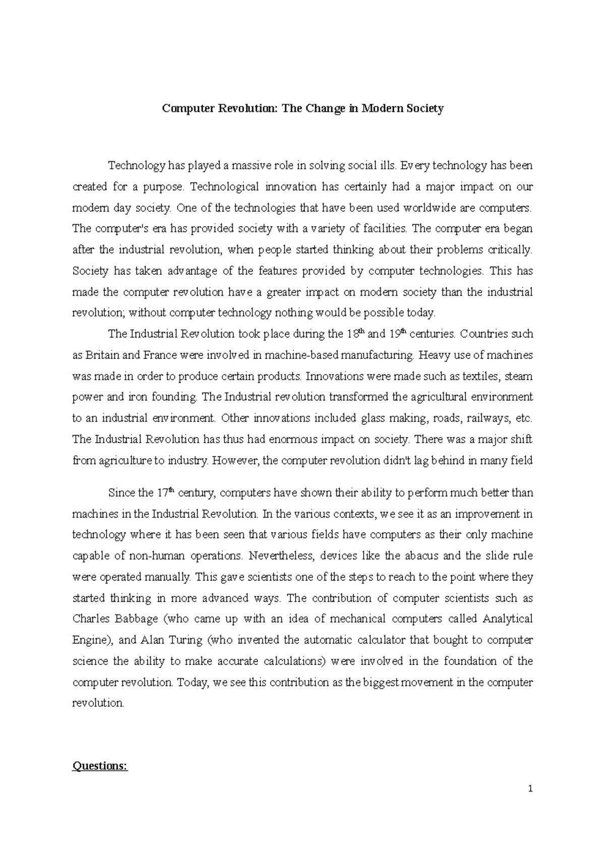 Computer Revolution The Change in Modern Society - Computer Revolution ...