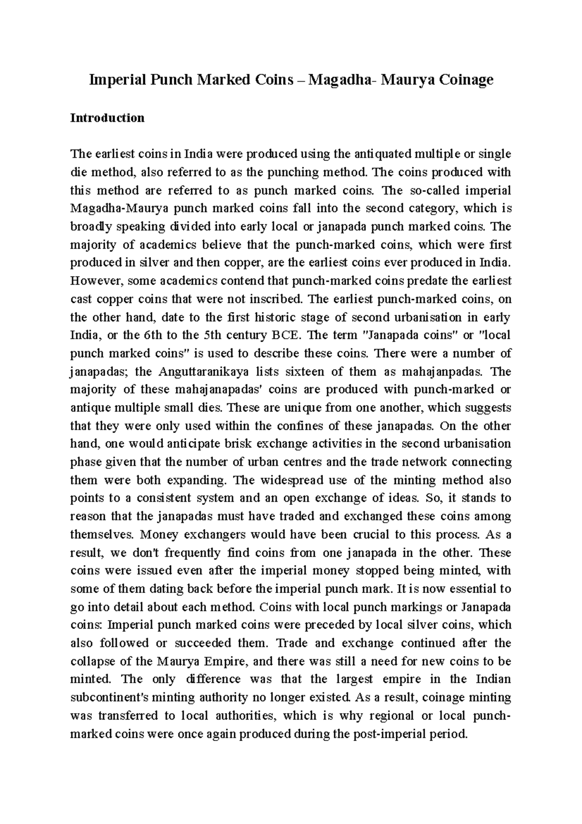 Imperial Punch Marked Coins Magadha Maurya Coinage The coins