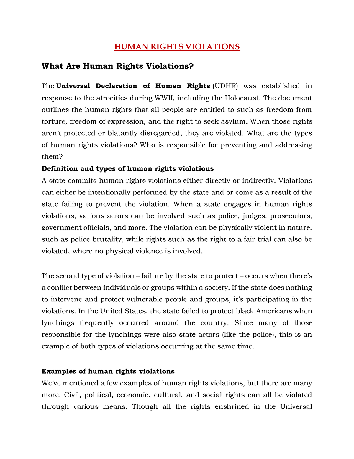 human rights violations and remedies essay