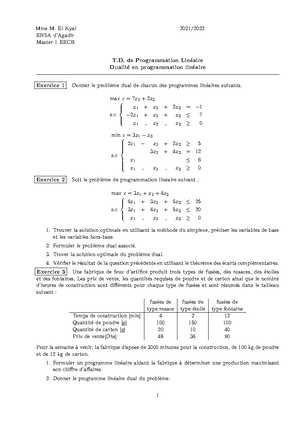 Examen 5 Programmation Mathématique SMA5 - Programmation math ́ematique ...